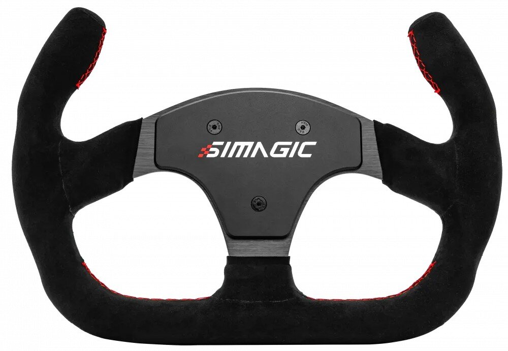 Obręcz kierownicy SIMAGIC P-325C Sportowa kierownica o spłaszczonym kształcie z wyprofilowanymi uchwytami i napisem 'SIMAGIC' na środkowym panelu