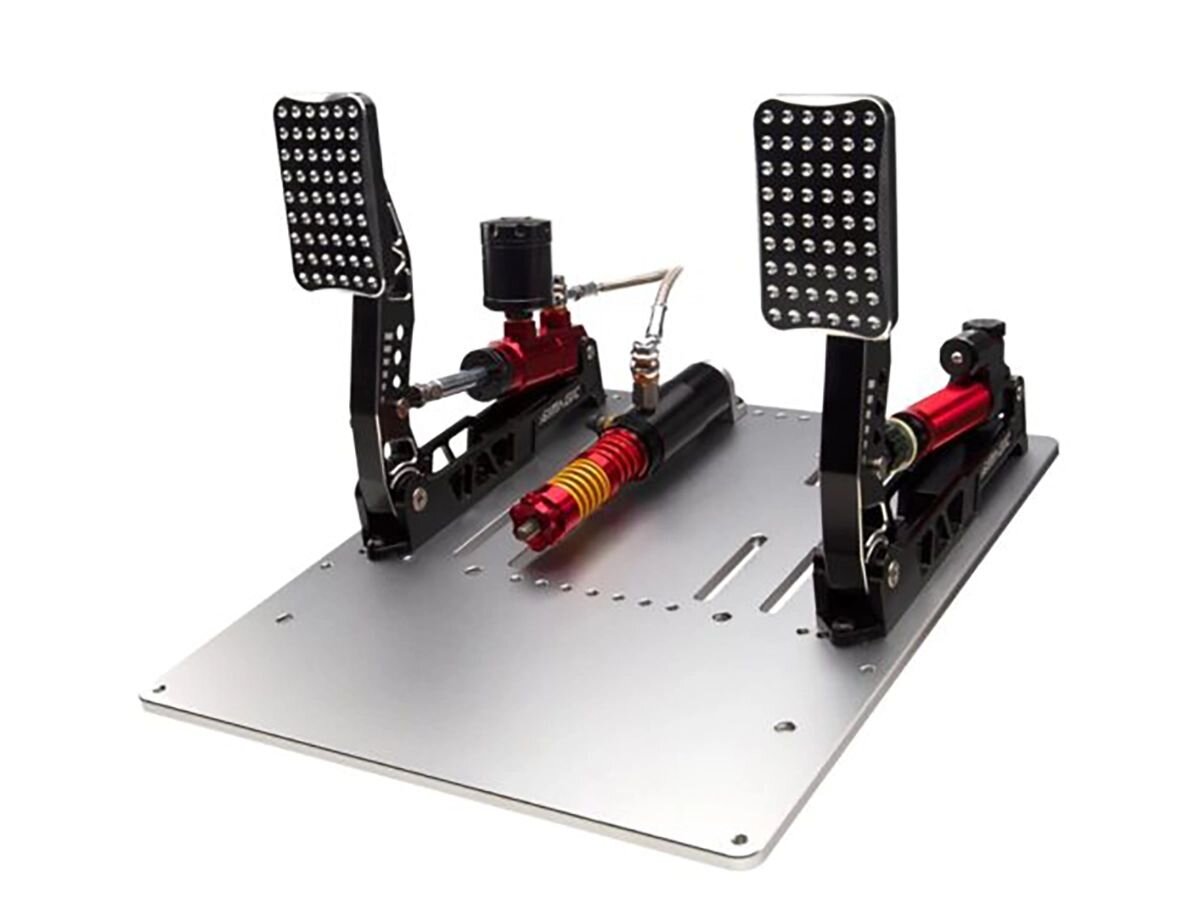 SIMAGIC S312 Pedał gazu bezstykowe czujniki magnetyczne Halla czysty, liniowy odczyt otwarcia przepustnicy - Perspektywa pod kątem na dwupedałową konfigurację hydraulicznego zestawu