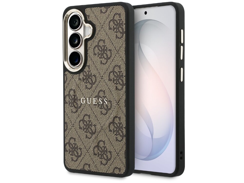 Etui GUESS 4G Embossed Ring MagSafe do Samsung Galaxy S26+ Brązowy - eleganckie, wzór 4G, magnetyczny pierścień