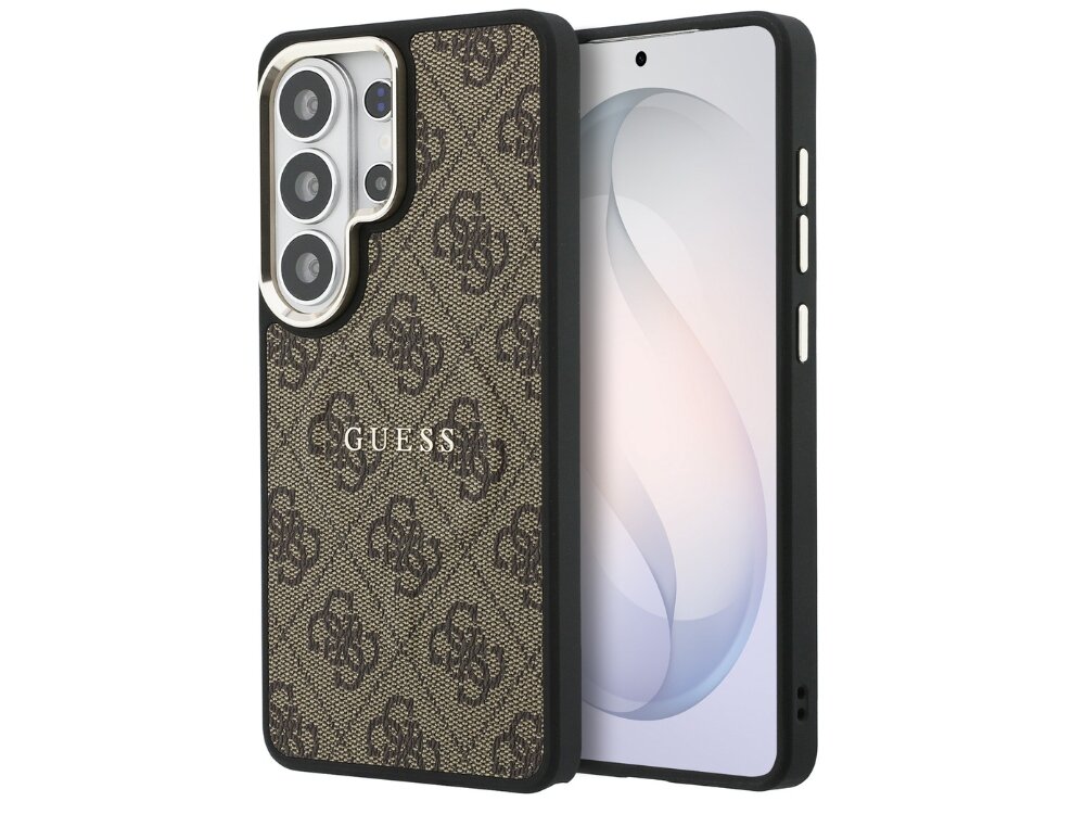 Etui GUESS 4G Embossed Ring MagSafe do Samsung Galaxy S26 Ultra Brązowy - eleganckie, wzór 4G, magnetyczny pierścień