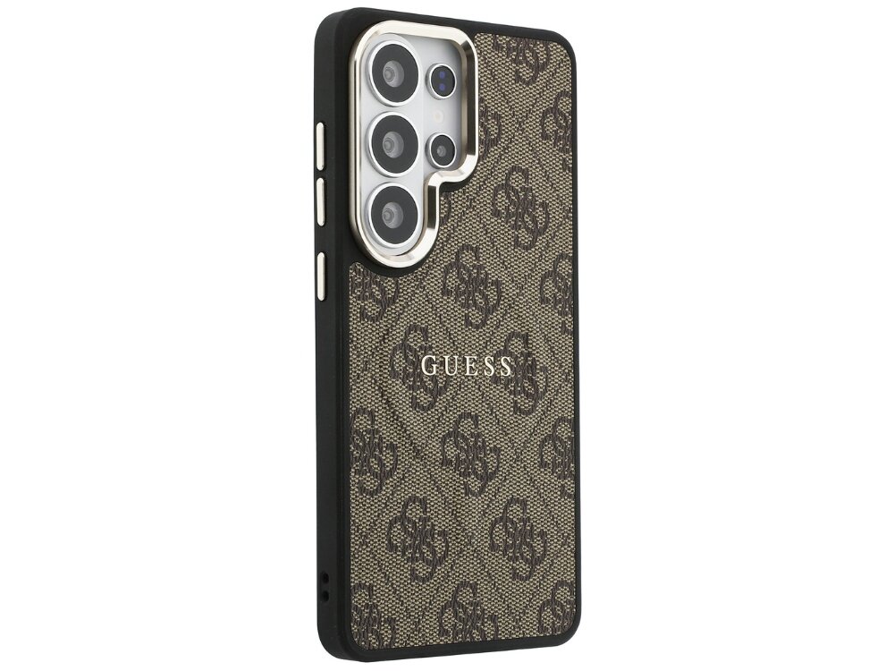 Etui GUESS 4G Embossed Ring MagSafe do Samsung Galaxy S26 Ultra Brązowy - wzór 4G, elegancki, magnetyczny pierścień