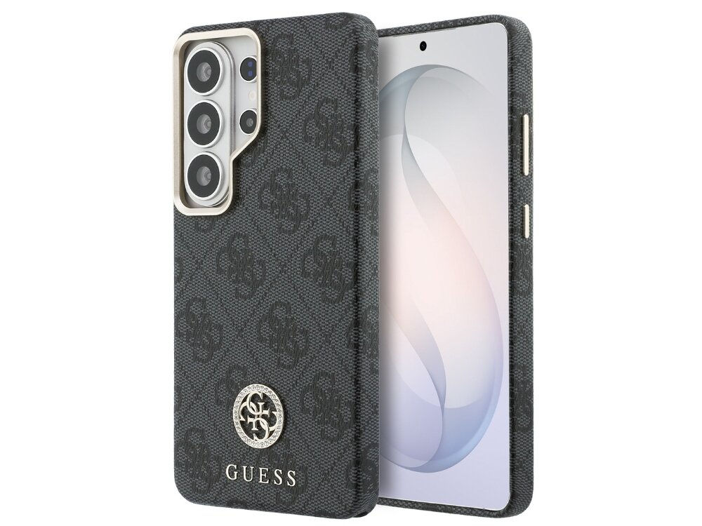 Etui GUESS 4G Rhinestone Round Logo MagSafe do Samsung Galaxy S26 Ultra Czarny - eleganckie, różowe, magnetyczny pierścień