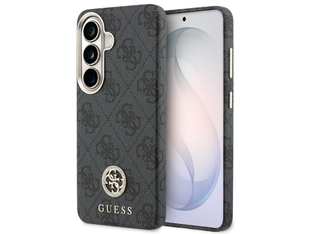 Etui GUESS 4G Rhinestone Round Logo MagSafe do Samsung Galaxy S26 Czarny - eleganckie, różowe, magnetyczny pierścień