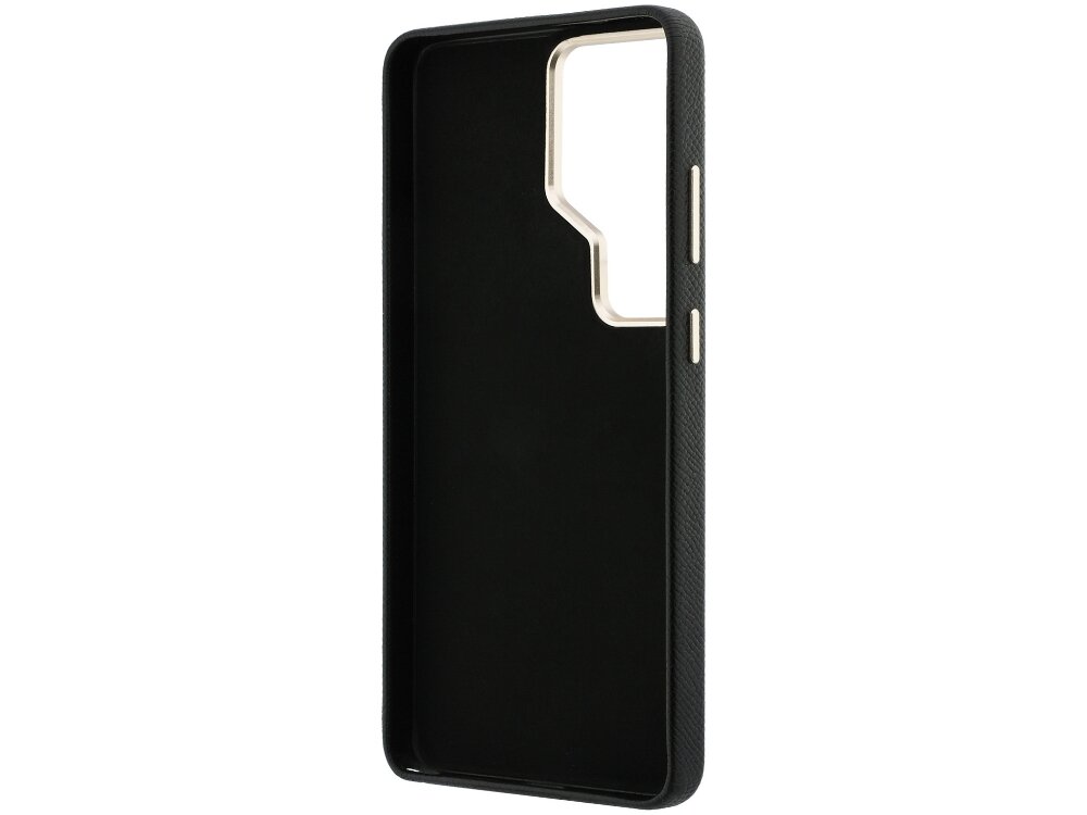 Etui Guess Grained Big 4G Metal Logo Samsung Galaxy S26 Ultra - wytrzymałe, dopasowane, luksusowe Wnętrze czarnego etui Guess o fakturze Saffiano z precyzyjnym wycięciem na wyspę aparatów i miękkim wykończeniem.