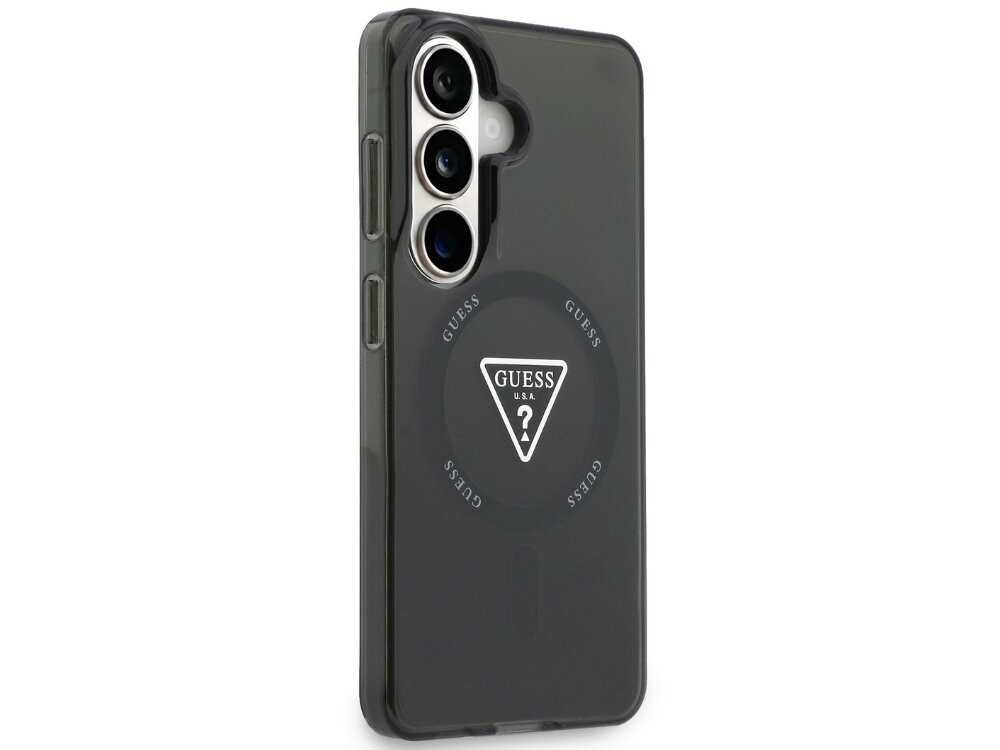 Etui GUESS IML Gradient Triangle MagSafe do Samsung Galaxy S26 Czarny - elegancki gradient, logo Guess, aluminiowe detale