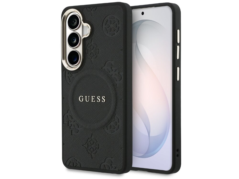 Etui GUESS Saffiano Peony Embossed Ring do Samsung Galaxy S26 Czarny - eleganckie, wzór 4G, wytrzymałe