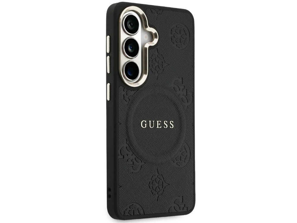 Etui GUESS Saffiano Peony Embossed Ring do Samsung Galaxy S26 Czarny - wzór 4G, elegancki, luksusowy design