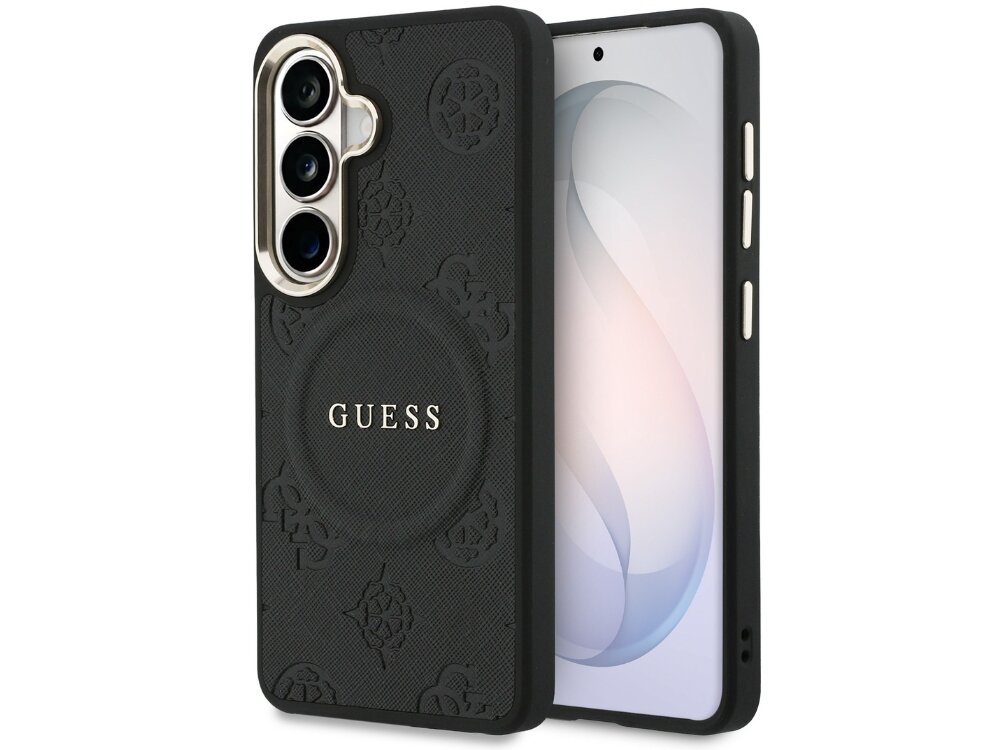 Etui GUESS Saffiano Peony Embossed Ring do Samsung Galaxy S26+ Czarny - eleganckie, wzór 4G, wytrzymałe