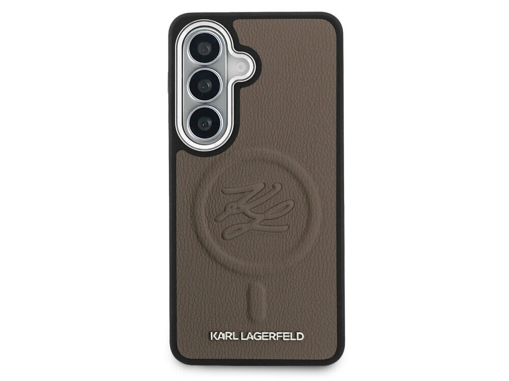 Etui KARL LAGERFELD Embossed Ring Initials MagSafe do Samsung Galaxy S26 Brązowy - monogram KL, metalowe detale, luksus
