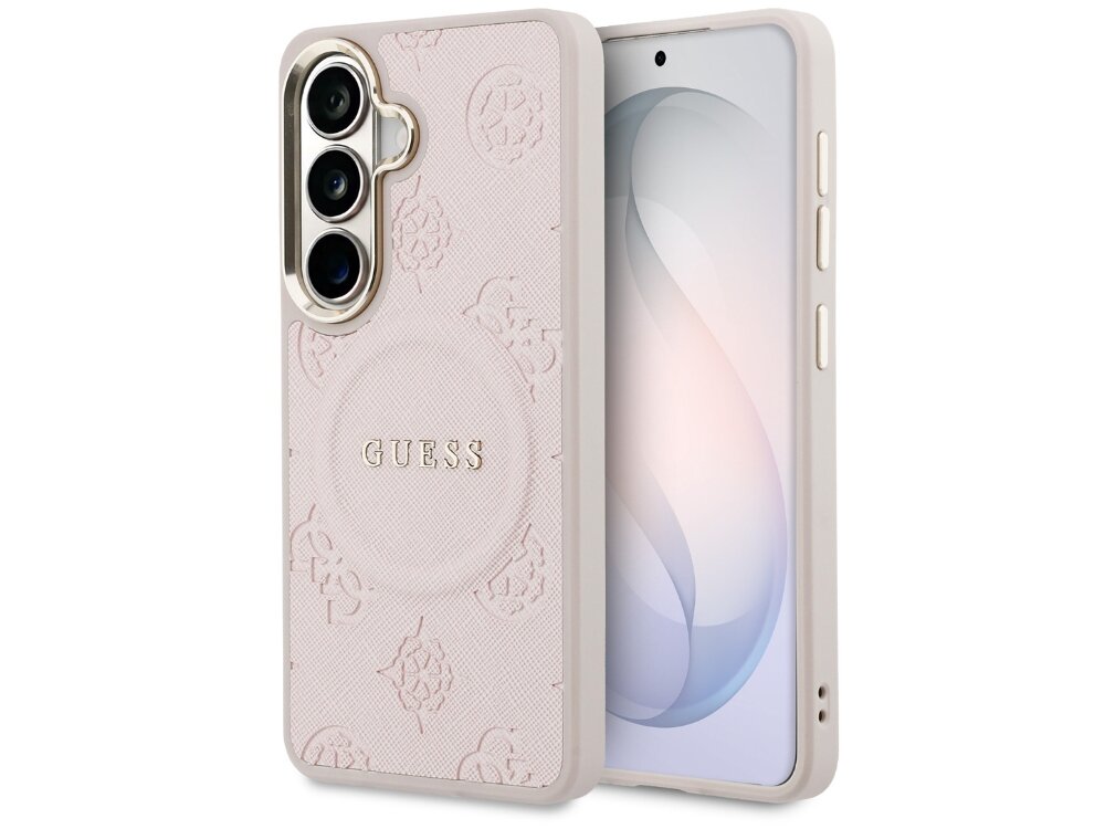 Etui GUESS Saffiano Peony Embossed Ring do Samsung Galaxy S26 Różowy - eleganckie, wzór 4G, wytrzymałe