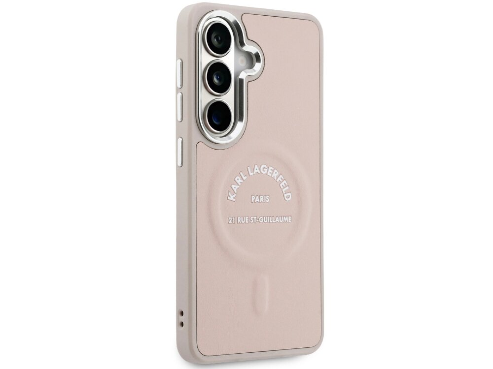 Etui KARL LAGERFELD Embossed Ring RSG Logo MagSafe do Samsung Galaxy S26 Czarny - skóra ekologiczna, napisy, aluminium