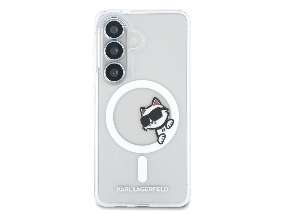 Etui KARL LAGERFELD IML Peekaboo Choupette MagSafe do Samsung Galaxy S26+ Przezroczysty - wizerunek Karla, Choupette, aluminiowe detale