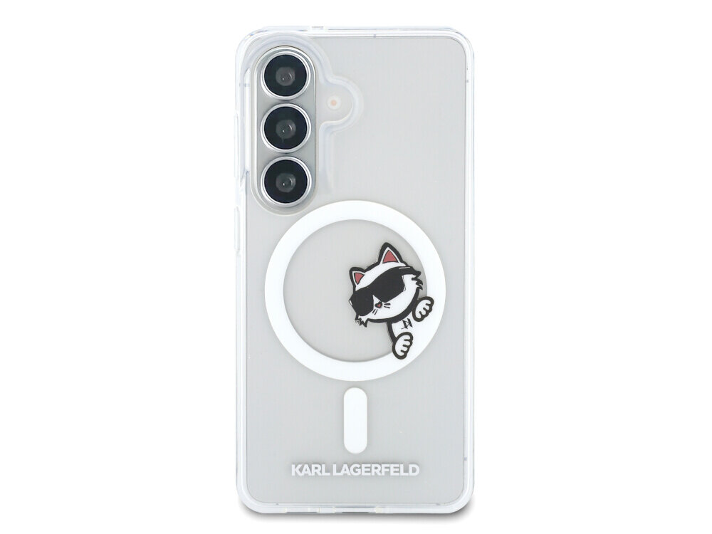 Etui KARL LAGERFELD IML Peekaboo Choupette MagSafe do Samsung Galaxy S26 Przezroczysty - wizerunek Karla, Choupette, aluminiowe detale