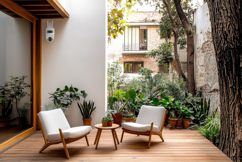 Kamera SETTI+ SC762 3MP+3MP 2K skierowana na taras na ogrodzie standard Wi-Fi 6 Wi-Fi 2,4 + 5 GHz