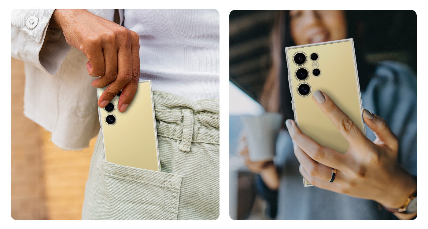 przezroczyste etui Clear Case podkreśla atrakcyjny kolor smartfona Galaxy S24 Ultra, S24 Plus, S24