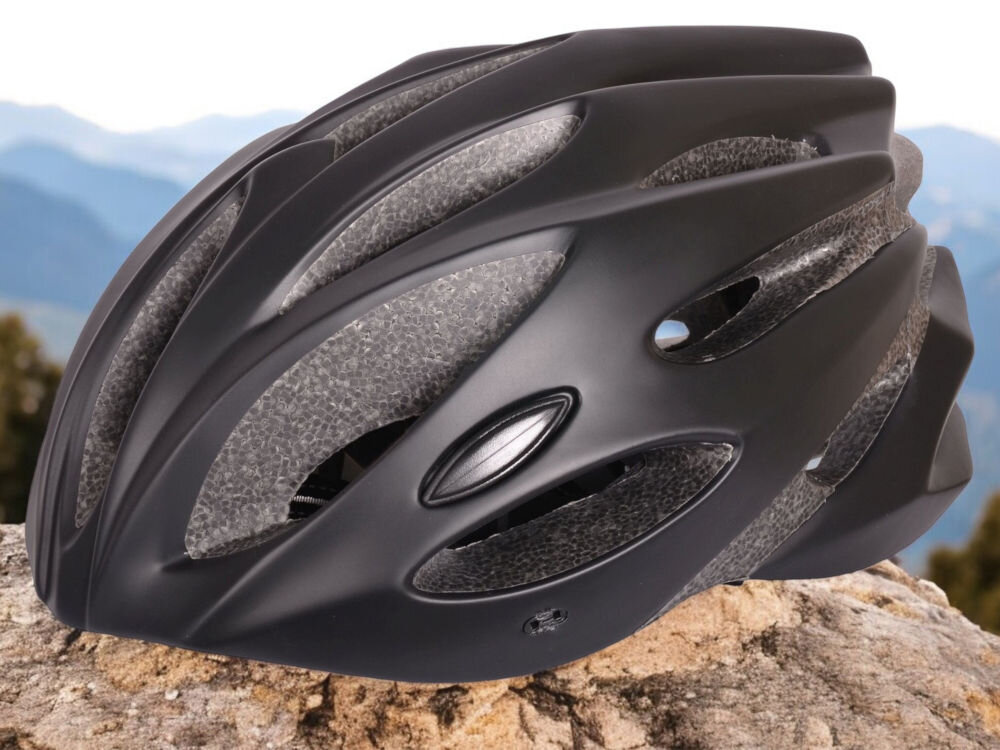 Kask rowerowy VÖGEL VKA-944 Czarny MTB kask na kamieniu na tle gór skorupa z tworzywa PC wewnętrzna pianka EPS ochrona bezpieczeństwo