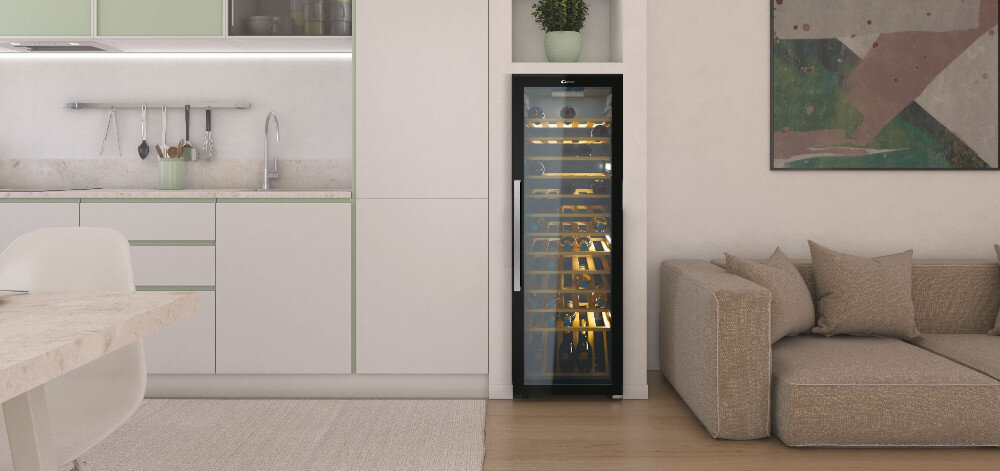 CHŁODZIARKA DO WINA CANDY CWC 200 EELW NF zdalna kontrola aplikacja hOn skanowanie etykiet półki Bambusowe ochrona uv szyba bezpieczne przechowywanie Oświetlenie LED