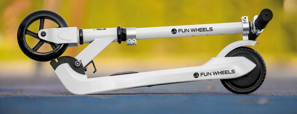 Hulajnoga elektryczna REBEL Fun Wheels Biały składana konstrukcja łatwa w transporcie