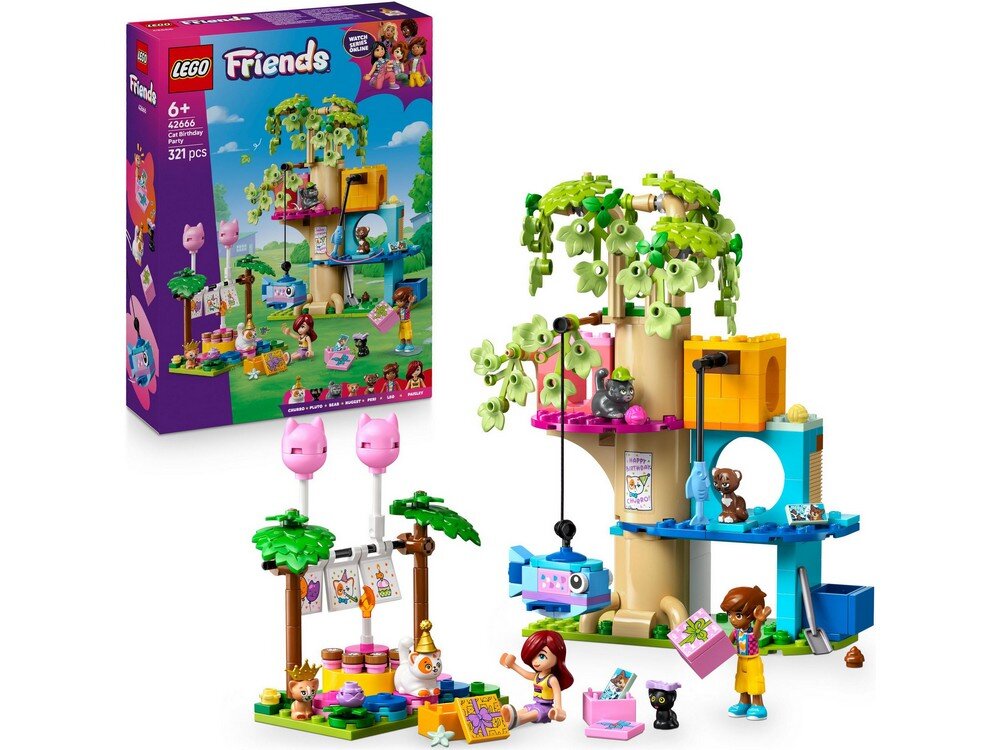 LEGO 42666 Friends Kocie przyjęcie urodzinowe i domek na drzewie Zestaw 
