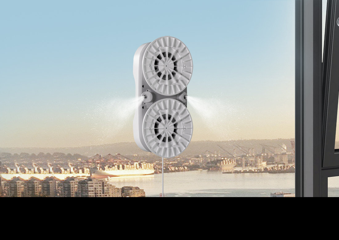 Robot do mycia okien HUTT DDC56 Biały  Podwójne natryskiwanie Ultradźwiękowy system dwustronnego rozpylania wody plamy, kurz i piasek bez smug i zacieków