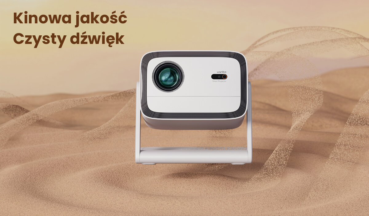 WANBO Vali 1 projektor Full HD wyraźny obraz w każdych warunkach, projektor od forntu na piaszczystym terenie