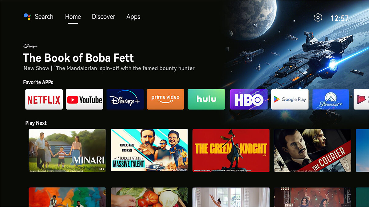 WANBO Vali 1 projektor Android TV 11 Netflix YouTube Prime Video Google Assistant, obraz systemu android TV 11