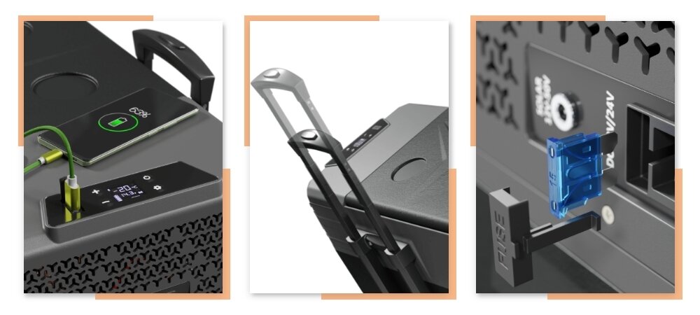 Lodowka YOLCO BCX40 Carbon funkcje wbudowane gniazdro USB-C Ergonomiczny uchwyt wielopoziomowe zabezpieczenie