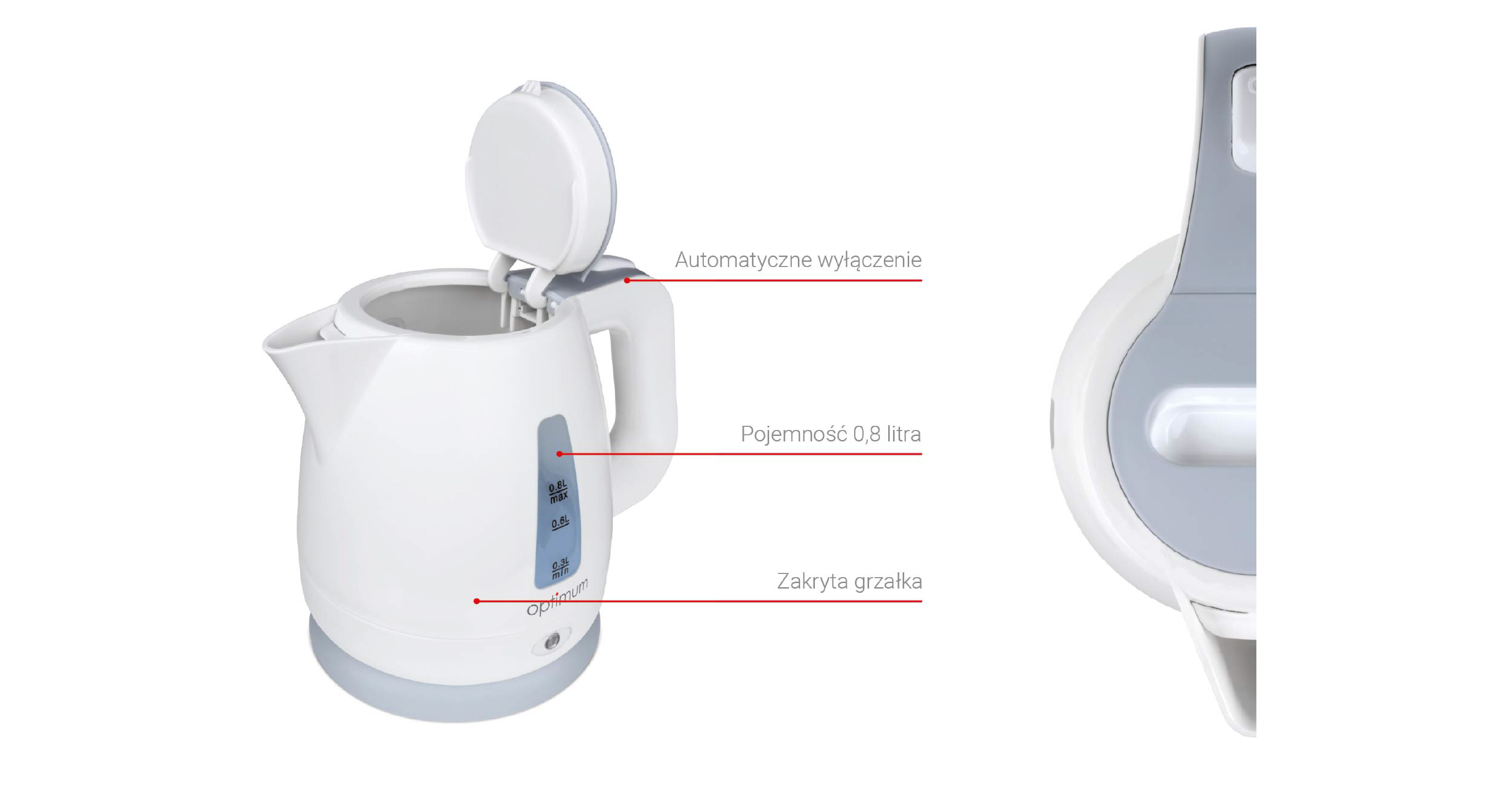 Czajnik OPTIMUM CJ-1045 cechy szczególne pojemność kontrola stal