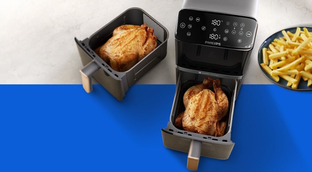 Air Fryer Frytkownica beztłuszczowa PHILIPS Ovi Dual Basket NA462-80 automatyczna synchronizacja czasu, dwie potrawy w jednym czasie, bez pilnowania minutników