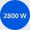 Niebieskie koło z białym napisem \'2800 W\'.