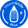 Niebieska ikona z białym symbolem stopy żelazka i napisem \'SteamGlide Plus\'.