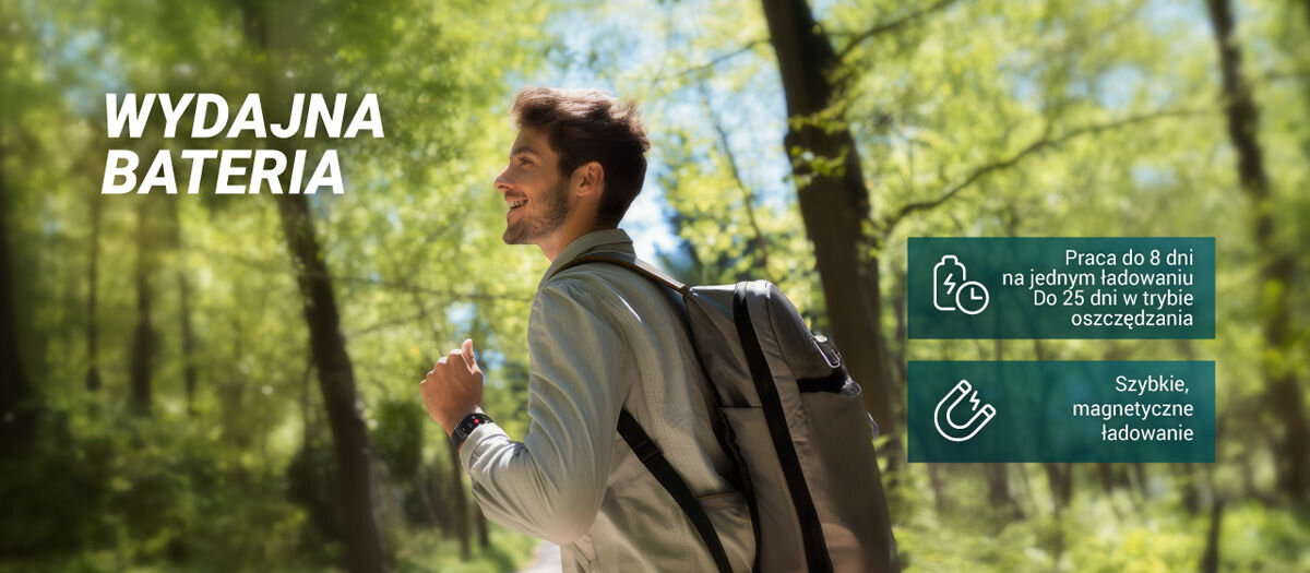 Wygodne ładowanie praca do 8 dni na 1 ładowaniu do 25 dni w trybie oszczędzania szybkie magnetyczne ładowanie