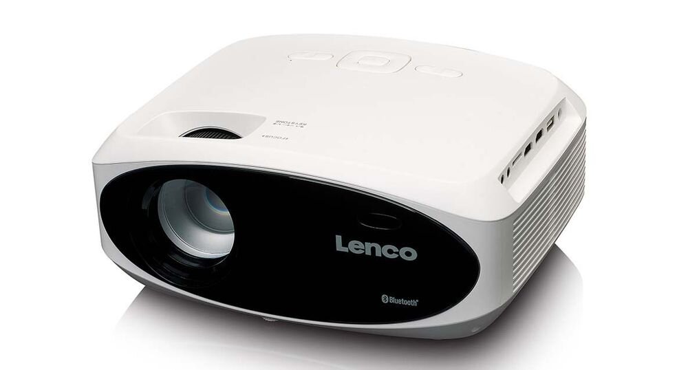 Projektor LENCO LPJ-900WH żywotność LED 50000 godzin projektor Full HD długotrwała praca kino domowe, projektor po skosie na białym tle