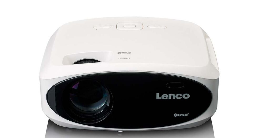 Projektor LENCO LPJ-900WH kompaktowy projektor LCD pilot zdalnego sterowania łatwa obsługa Full HD, projektor od frontu na białym tle