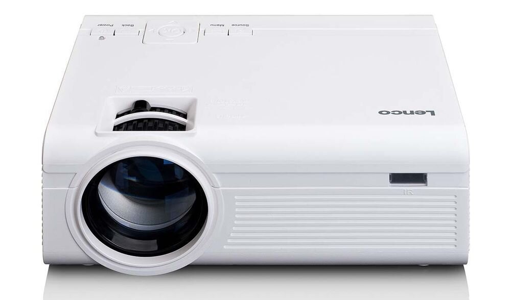 Projektor LENCO LPJ-280WH WVGA 800 x 480 2800 ANSI lumen głośniki stereo 2x2 W MP3 WMA wyjście słuchawkowe, projektor od frontu na białym tle