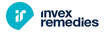 Logo przedstawia biały symbol \'ir\' na turkusowym tle z napisem \'invex remedies\' obok.