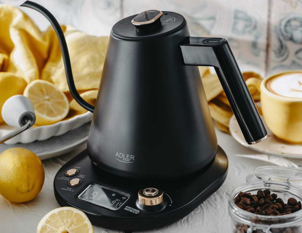 Czajnik ADLER AD 1349 Czarny Precyzja parzenia kawy funkcja temperatura zakres metoda kawa metoda przelewowa French Press drip z maksymalną dokładnością  o głębi aromatu i smaku