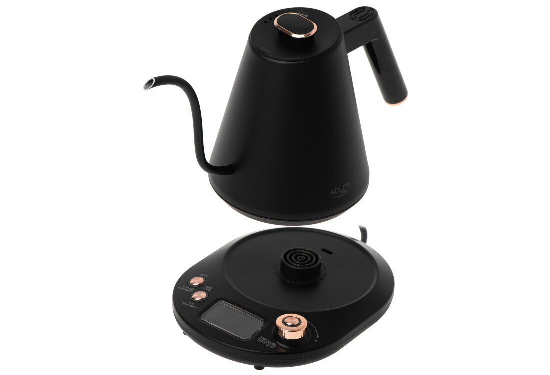 Czajnik ADLER AD 1349 Czarny Wydajna stalowa grzałka Płaska grzałka ze stali nierdzewnej SS304 szybkie zagotowanie wody czyszczenie wnętrza ułatwienie Materiał odporny na korozję żywotność