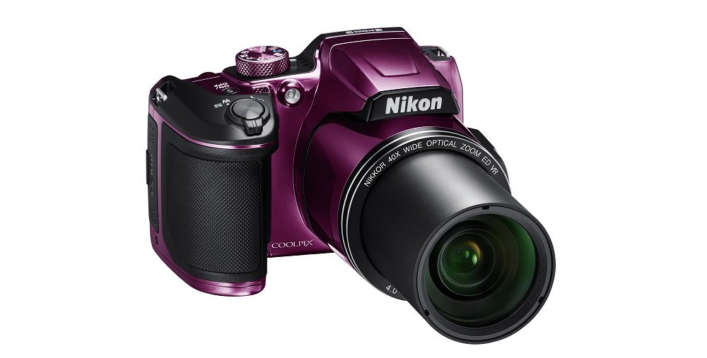 Aparat NIKON Coolpix B500 Fioletowy + Torba CS-P08 widok góra zoom