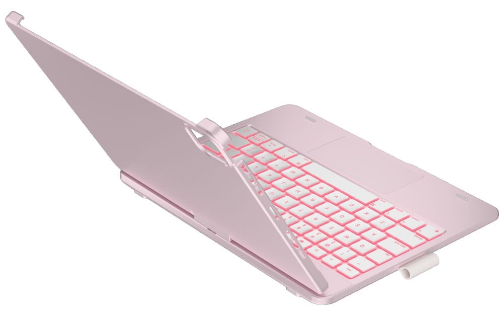 Etui na iPad Air 11 cali TYPECASE Flexbook Touch, Etui Typecase Flexbook Touch, bateria 660 mAh, Bluetooth 5.0, ładowanie USB-C, mobilna praca, Widok od tyłu na etui z klawiaturą i zawiasem obrotowym.