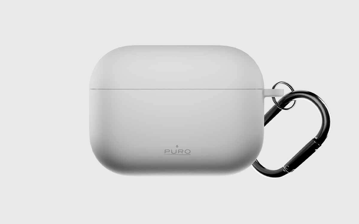 Etui na słuchawki PURO Icon Air do Apple AirPods Pro 3 miękkie wykończenie ochrona przed zarysowaniami elegancki styl, etui na słuchawki od frontu na szarym tle