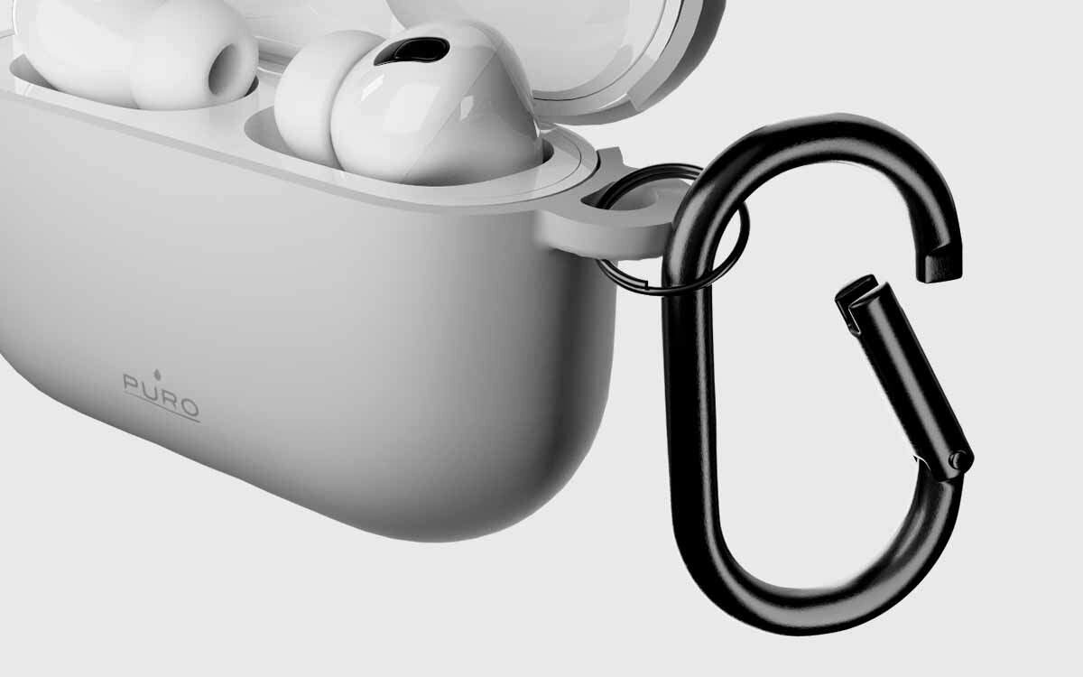 Etui na słuchawki PURO Icon Air do Apple AirPods Pro 3 dostęp do portu ładowania ładowanie bez zdejmowania etui, kadr na karabińczyk przymocowany do etui