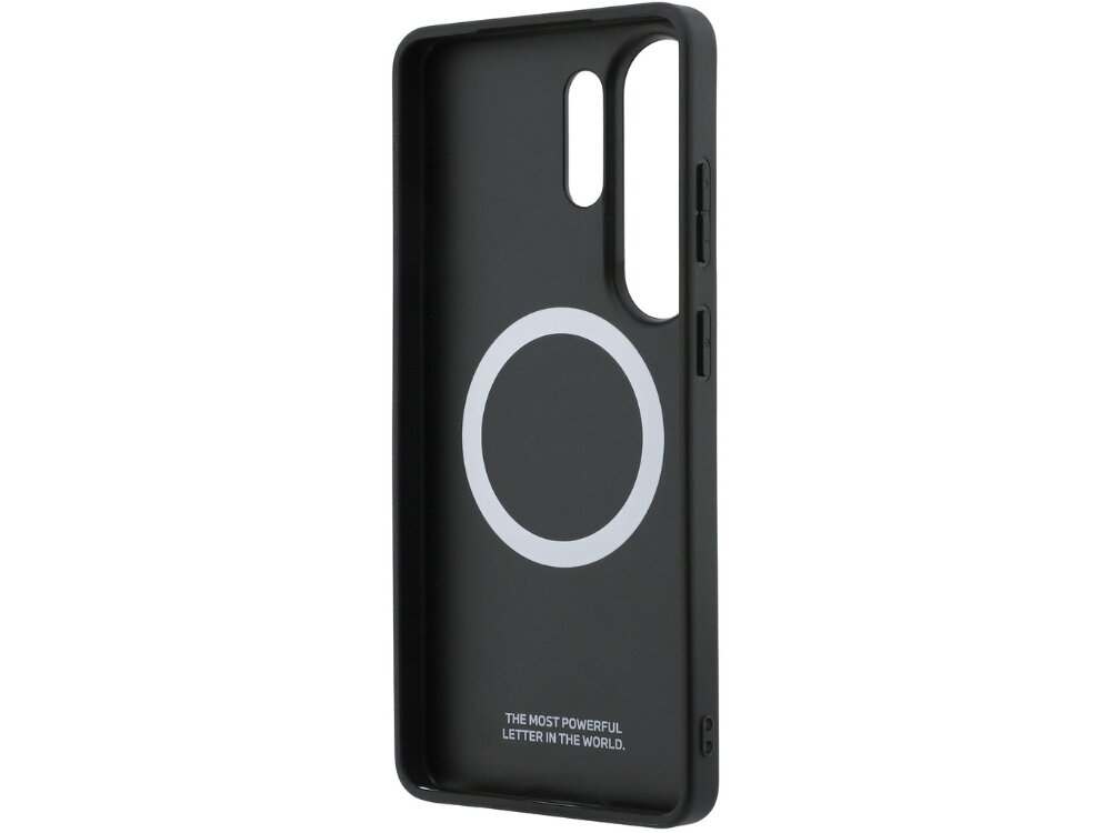 Etui BMW M Perforated Stripe Logo MagSafe do Samsung Galaxy S26 Ultra Czerwony, demontaż, szybko, podniesione, poliwęglan, na białym tle etui od wewnętrznej strony prawo skos