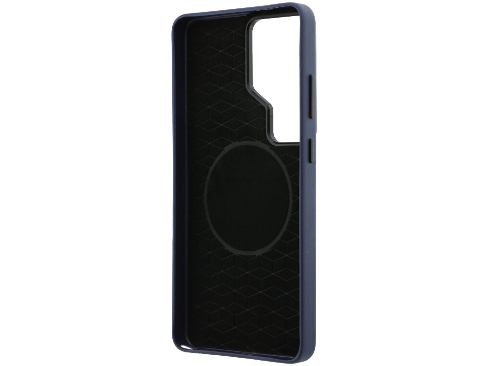 Etui BMW M Metal Logo Samsung Galaxy S26 - skóra ekologiczna, minimalistyczny design, metalowe logo Wnętrze granatowego etui do Samsung Galaxy S24 Ultra z magnetycznym pierścieniem i strukturą plastra miodu.