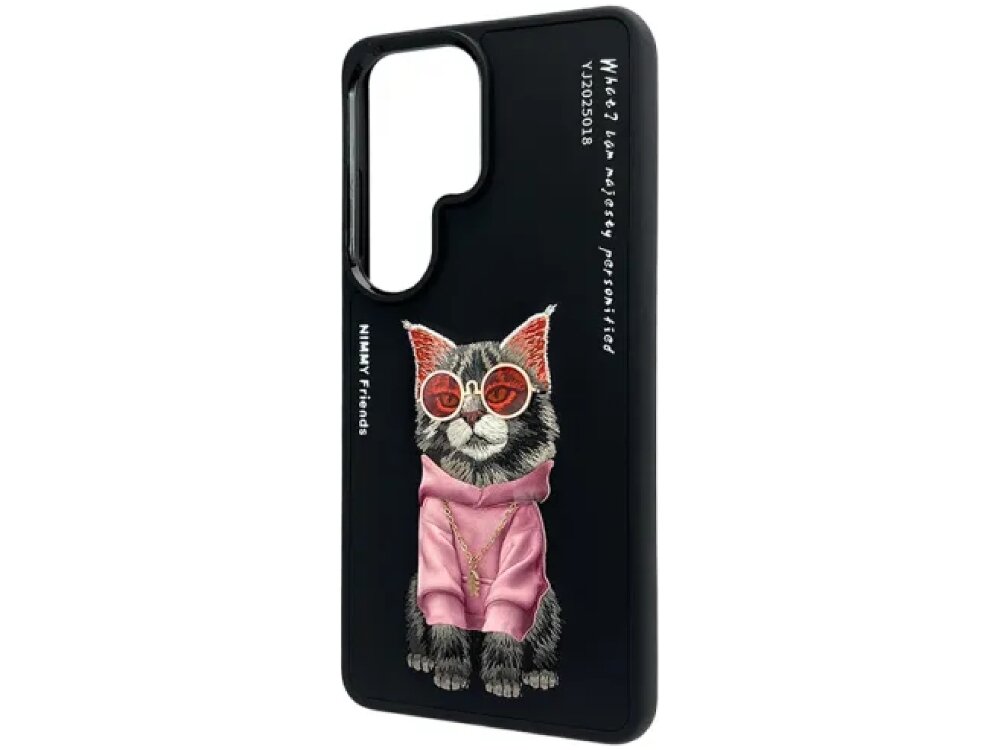 Etui Nimmy Glasses Cool Cat iPhone - kreatywny design, haftowany kotek, wytrzymałe Czarny pokrowiec ochronny Mercedes-Benz do Samsung Galaxy S24 z wytłaczanym wzorem i metalowym logo gwiazdy.