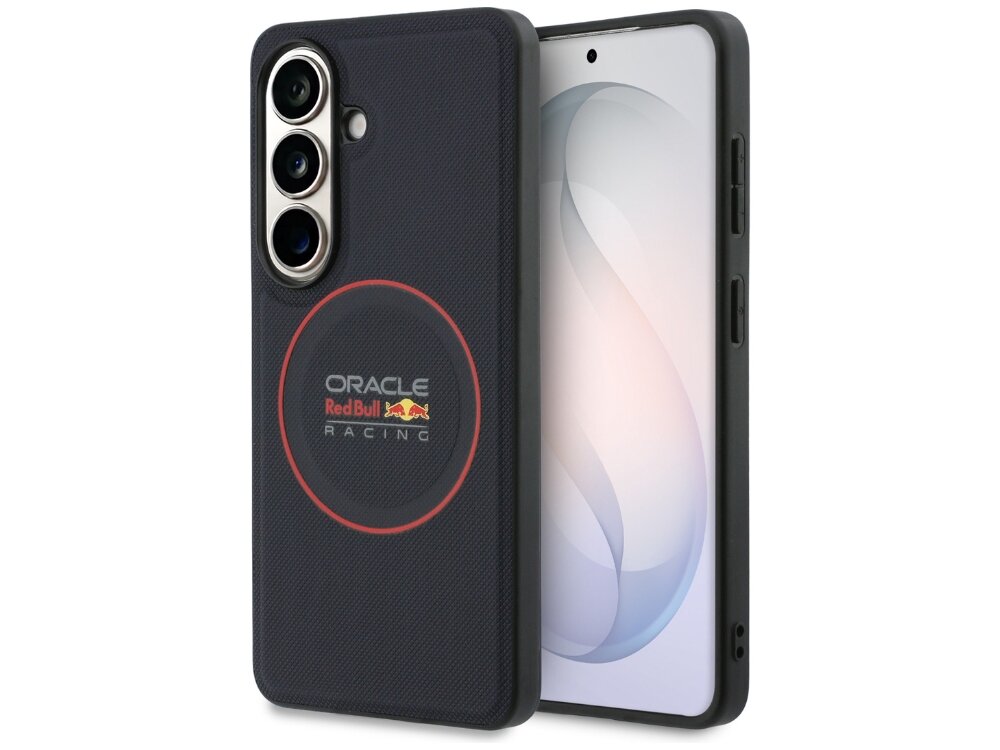 Etui Red Bull Meshed Red Ring Samsung Galaxy S26 - poliwęglan, silikon, MagSafe Granatowy matowy case na telefon Samsung Galaxy z logo Oracle Red Bull Racing i czerwonym pierścieniem MagSafe.