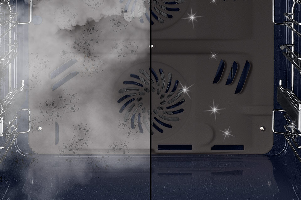 Komora piekarnika Steam Assist, która jest wypełniona parą czyszczącą wnętrze