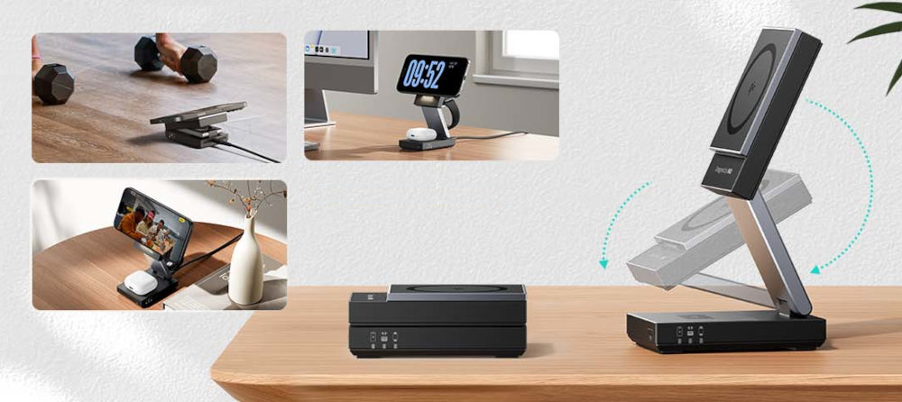 INIU MagPro WM311 15W składaną konstrukcję plecaku torbie podróżnej ładowanie trzech urządzeń Minimalistyczne wykończenie praktyczne rozmieszczenie złącz - składana konstrukcja i możliwości wykorzystania