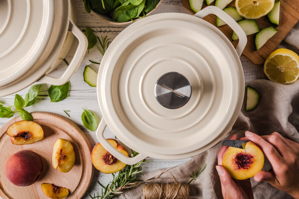 Garnek VINTAGE CUISINE VC2P2218CR20CP Kremowy 22 cm żeliwo rozprowadzanie ciepła kuchenki