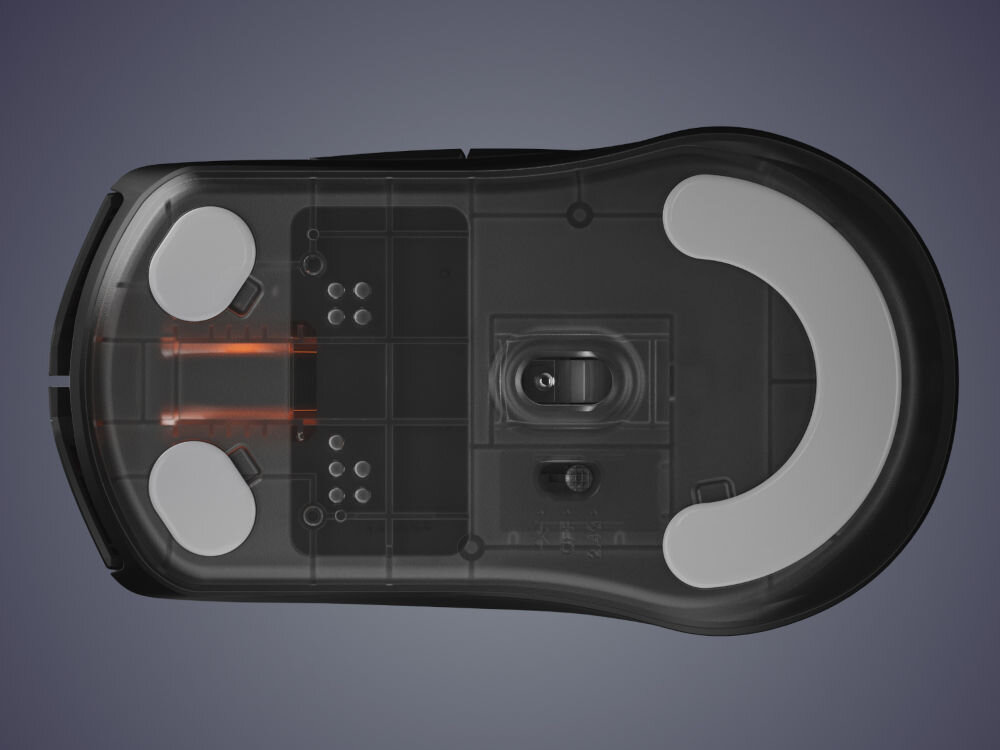 Mysz STEELSERIES Rival 3 Wireless Gen 2 widok od dołu zasilanie baterie stopy teflonowe PTFE